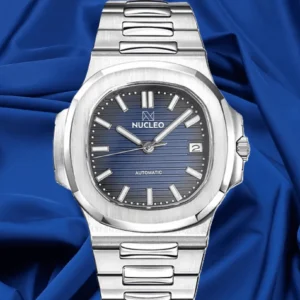 Orologio-Nucleo-Nautilus-con-Movimento-Automatico-Giapponese-Homage-Quadrante-Blu-Bracciale-Integrato-nella-Cassa-Chiusura-a-Farfalla