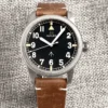 Orologio-Nucleo-Pilot-Militare-Automatico-Quadrante-nero-ore-numeri-arabi-cinturino-cuoio-marrone
