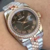 Nucleo-Date-Just-Homage-Donna-Acciaio-e-Color-Oro-Quadrante-Marrone-Ore-Numeri-Romani-Bracciale-Jubilee