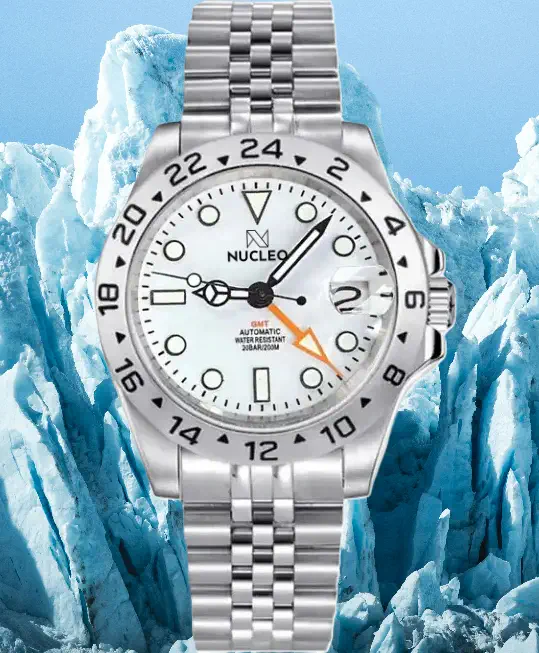 Nucleo-Explorer-2-Automatico-Homage-Quadrante-Bianco-Lancetta-24-ore-Arancione-Bracciale-Jubilee-Chiusura-Deployant