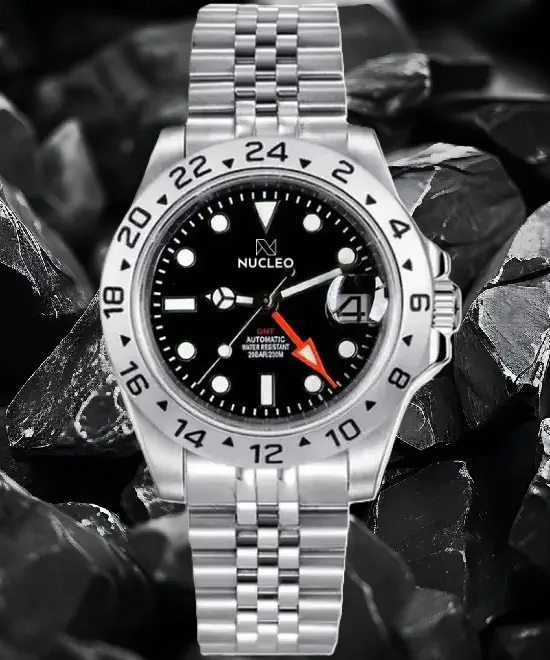 Orologio-Automatico-Nucleo-Explorer-2-Quadrante-Nero-con-Lancetta-24-ore-Rossa-Bracciale-Jubilee-Chiusura-Deployant