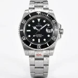 Nucleo-Submariner-Homage-con- Movimento-Automatico-Giapponese-quadrante-e-lunetta-colore-nero-con-bracciale-oyster-vista-frontale