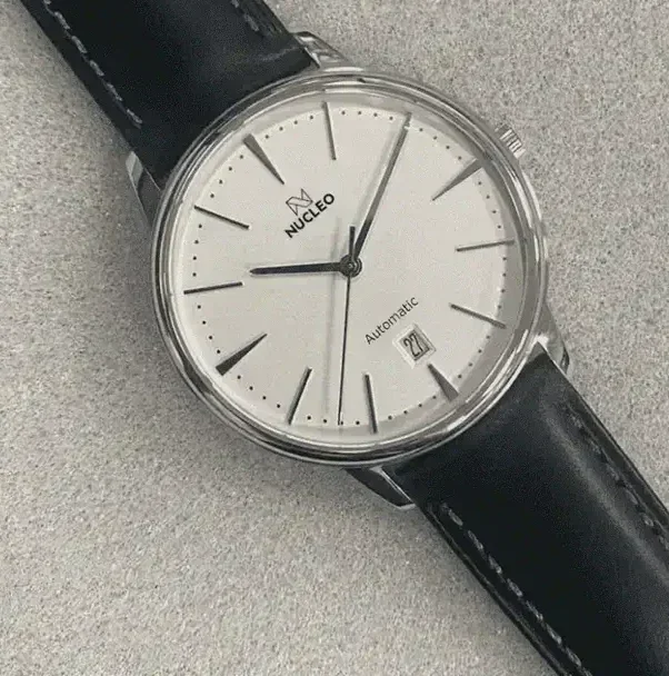 Nucleo-Orologio-Dress-Automatico-Quadrante-Bianco-Cinturino-Pelle-Nero-Chiusura-con-Ardiglione
