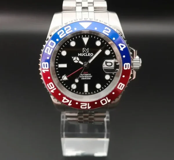 Nucleo-Gmt-Master-Pepsi-Homage-con-Movimento-Automatico-Giapponese-Quadrante-Nero-Lunetta-Blu-e-Rossa-Lancetta-24h-Rossa-Bracciale-Jubilee
